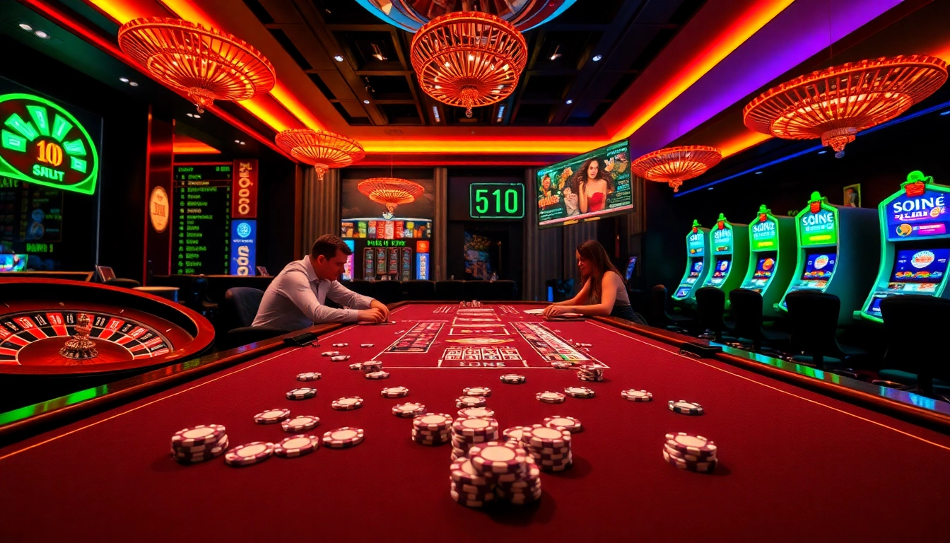 Experience gambling excitement at Luckywin's luxury casino, with vibrant tables and thrilling gameplay action.