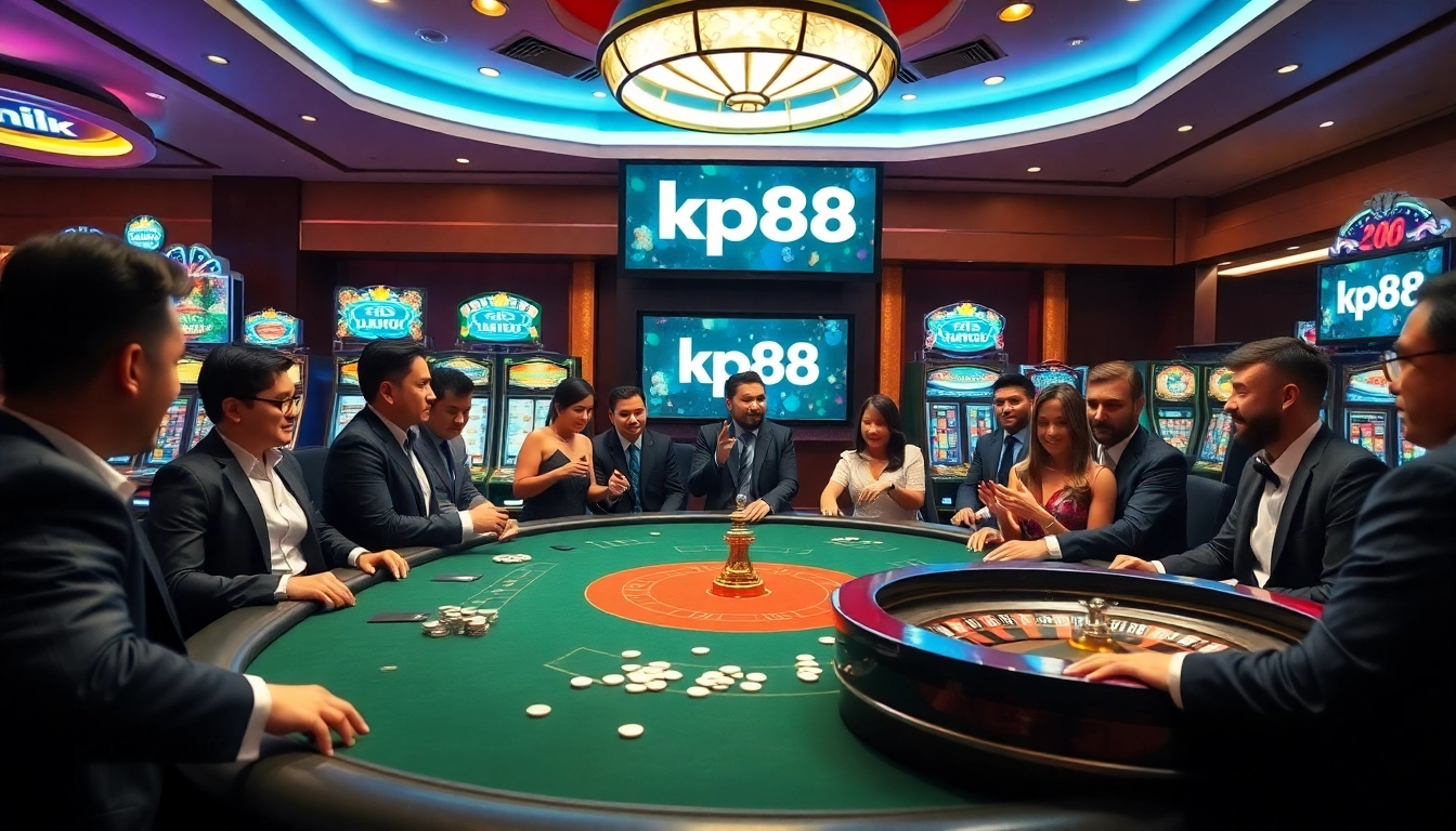 Experience thrilling gameplay with link kp88 at an upscale poker table surrounded by players.