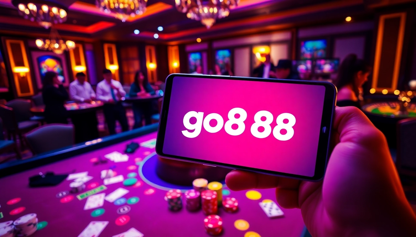 Experience thrilling gaming at a vibrant go88 casino table with colorful chips and cards.