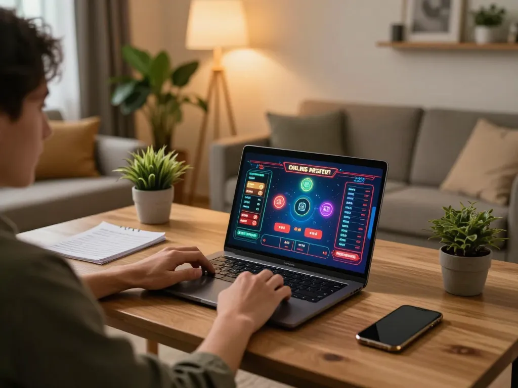 Engaged player strategizing bets at home online on 789bet gaming, showcasing relaxed atmosphere.