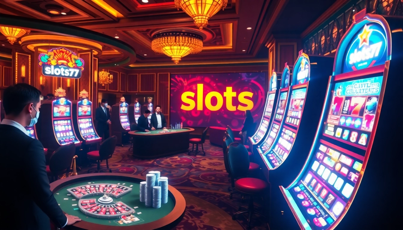 Experience the excitement of slots777 in a luxurious casino filled with vibrant slot machines and thrilling gameplay.