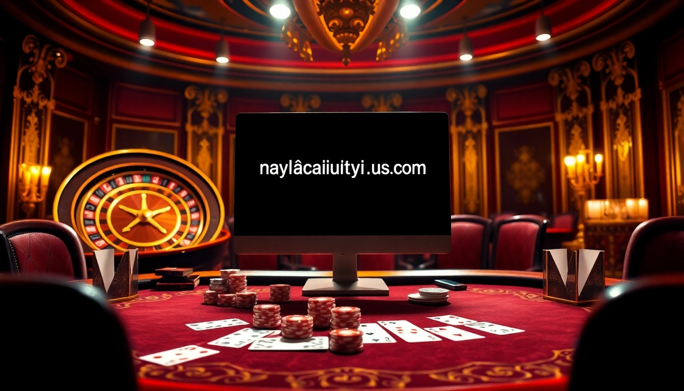 An immersive casino experience featuring cards and poker chips, highlighting nhacaiuytinvn.us.com's elegance in online betting.