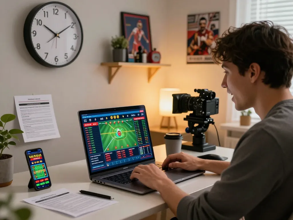 KQBD sports betting action in a modern home office with excitement and strategy.