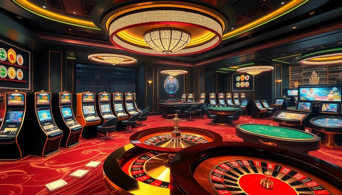 Experience the thrill of winning at https://nk88.boo/ with vibrant casino games featuring poker chips and slot machines.