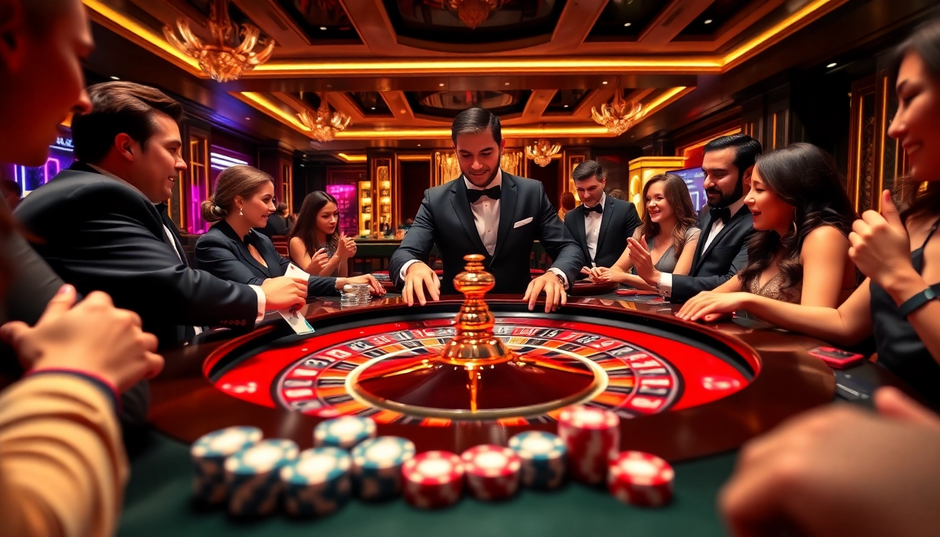 Experience the thrill of gambling at https://lc88pro.com/ with a vibrant roulette table and energetic players.