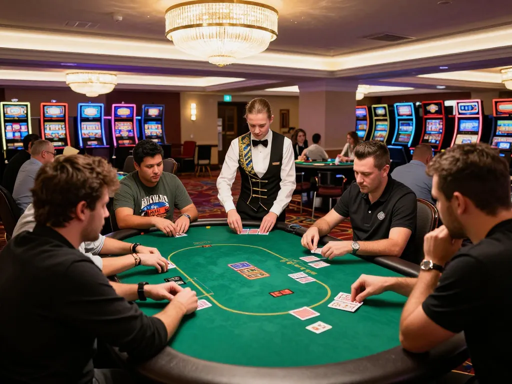 Players enjoying a thrilling game of poker at an upscale casino setting, embracing the excitement of tr88