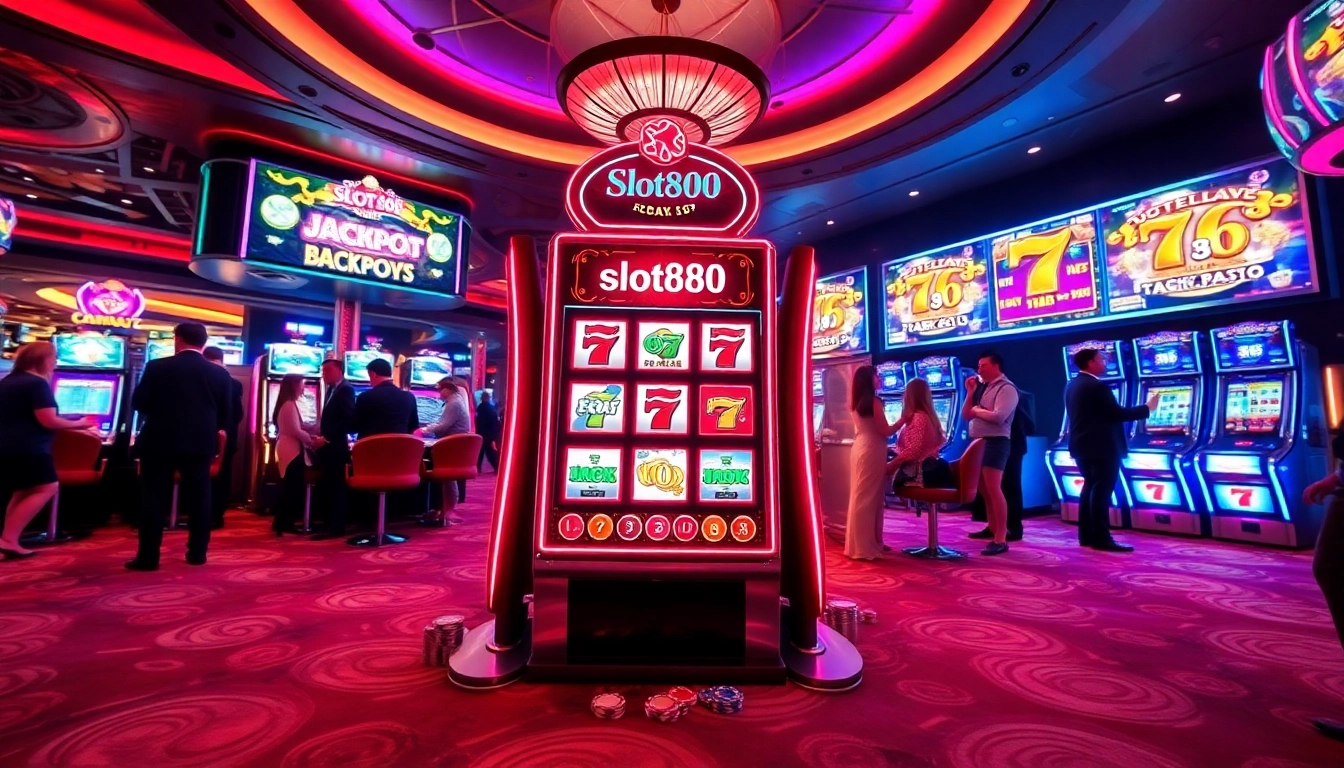 Experience exciting gameplay at slot888 with vibrant slot machines and dazzling casino lights.