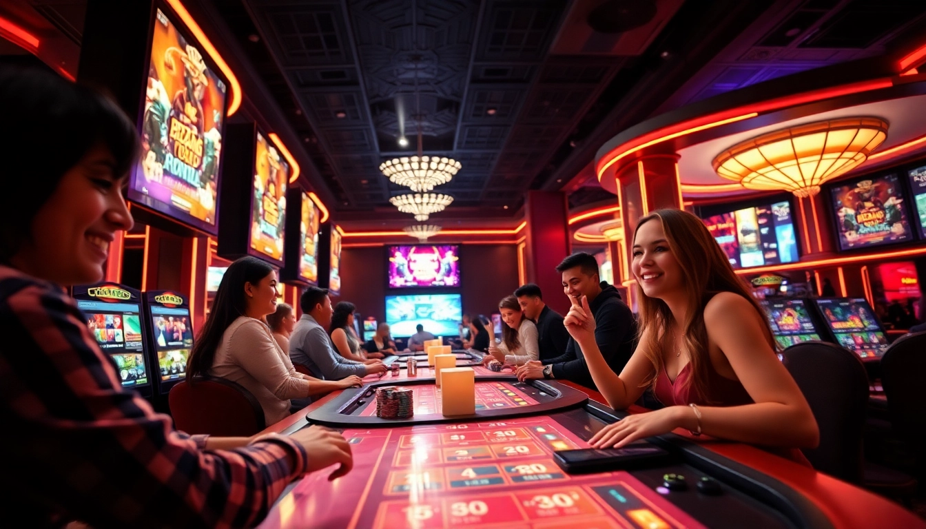 Exciting casino scene at 66club featuring vibrant gaming tables and players.