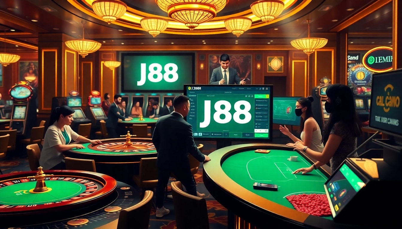 Engage with j88's exciting online casino gameplay featuring dynamic tables and vibrant atmosphere.