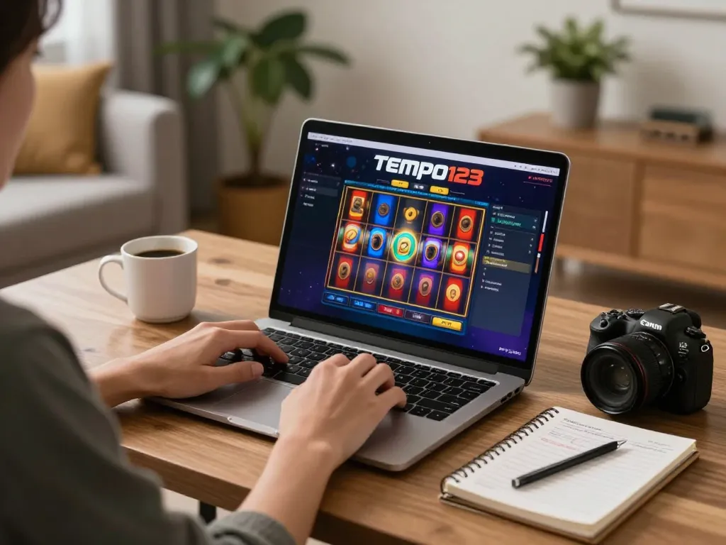 Penjudi yang terlibat merencanakan strategi pada permainan slot online Tempo123 dari pengaturan rumah yang nyaman.