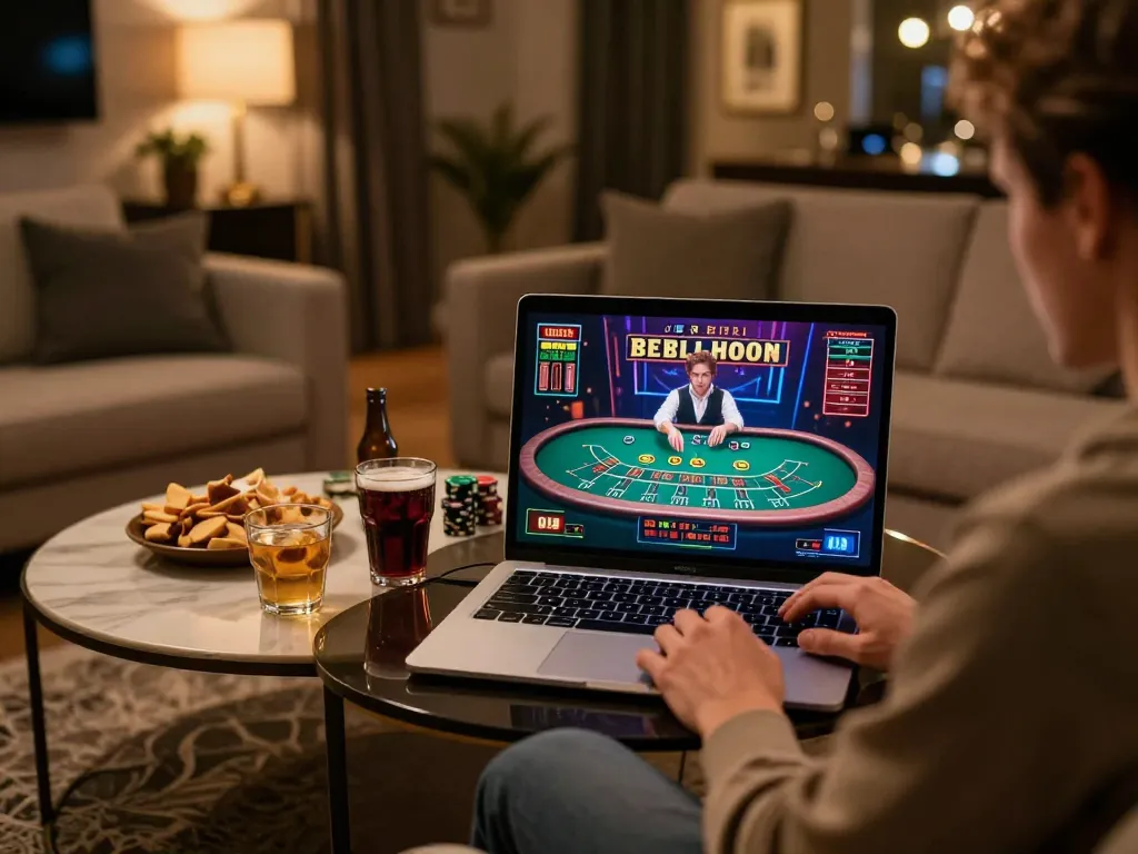 Player engaging in live dealer online casino game, showcasing lsa with an immersive gaming experience at home