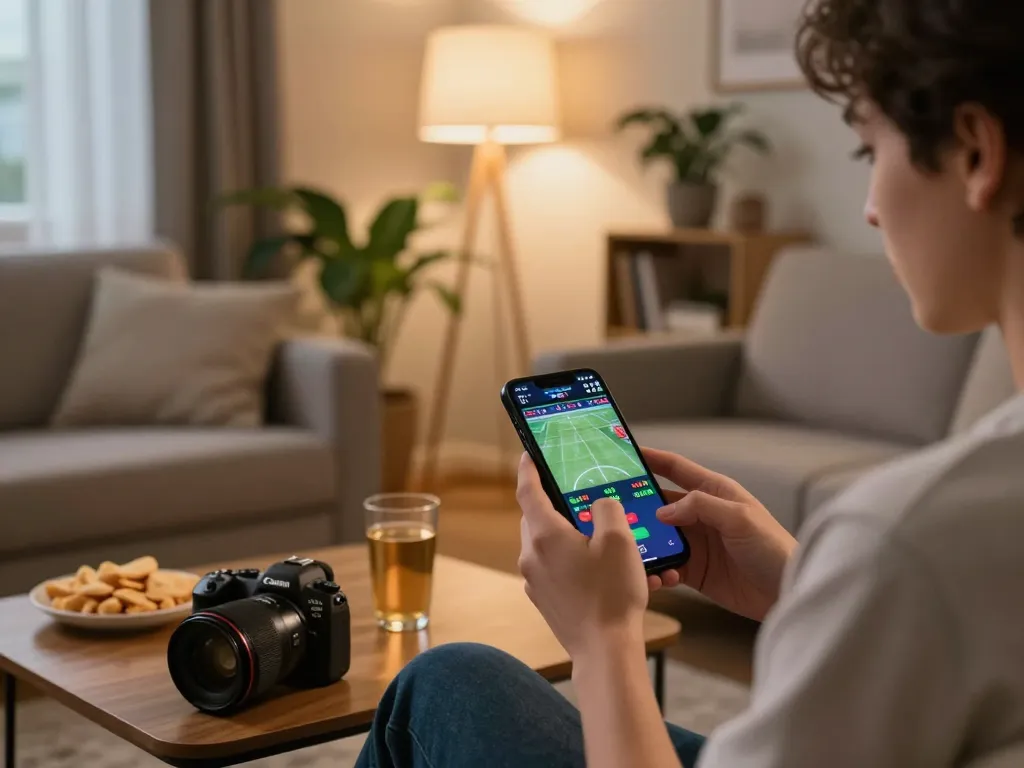 A person places a bet on 789win using their smartphone, showcasing a responsible home gaming environment.