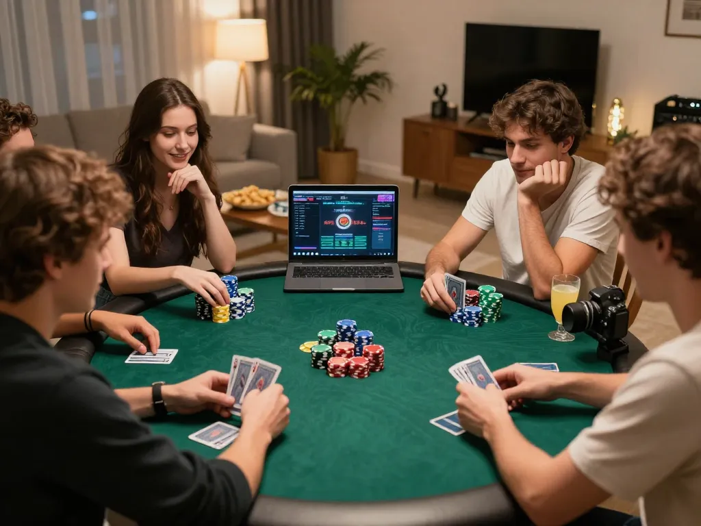 Players strategizing in a thrilling nagapoker game during an exciting home poker night.