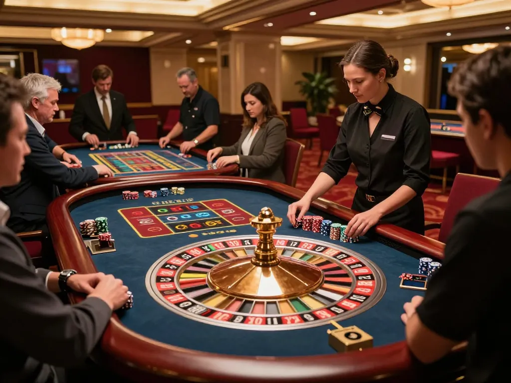 Join the thrilling action at TG88's roulette table with engaged players and spinning wheel.