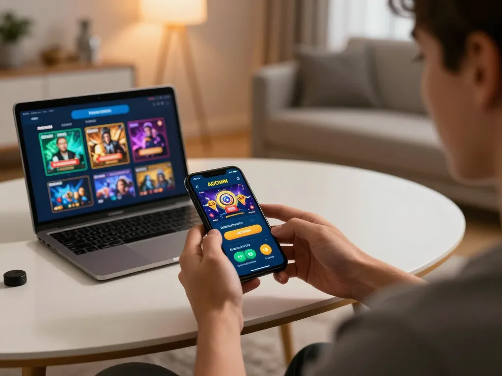 Pengalaman bermain game mobile yang menarik dengan aplikasi AGCWIN yang menampilkan tenku-ichiba dalam aksi dan hadiah instan.