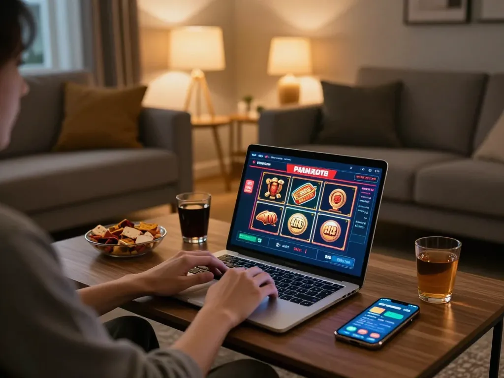 Engaging gameplay on slot toto at home with laptop and smartphone notifications for an immersive experience.
