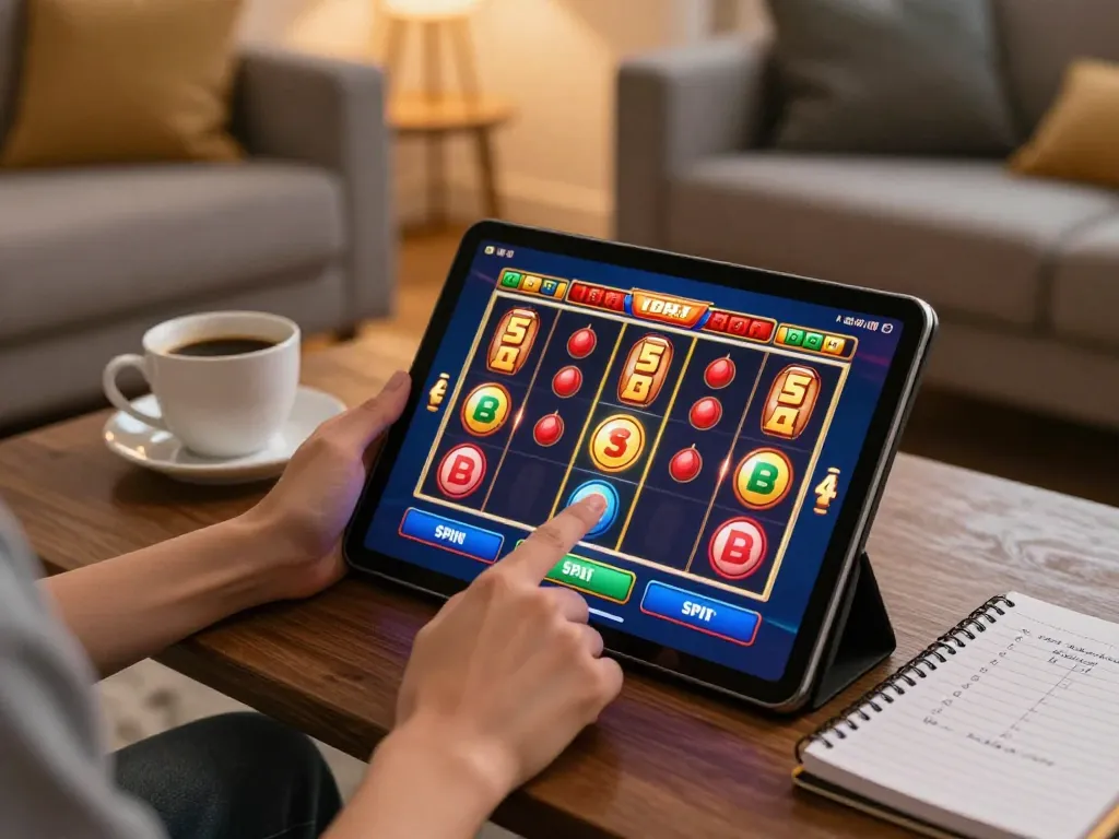Engage in exciting mobile slots gaming on Gincal's platform with a cozy home setup.