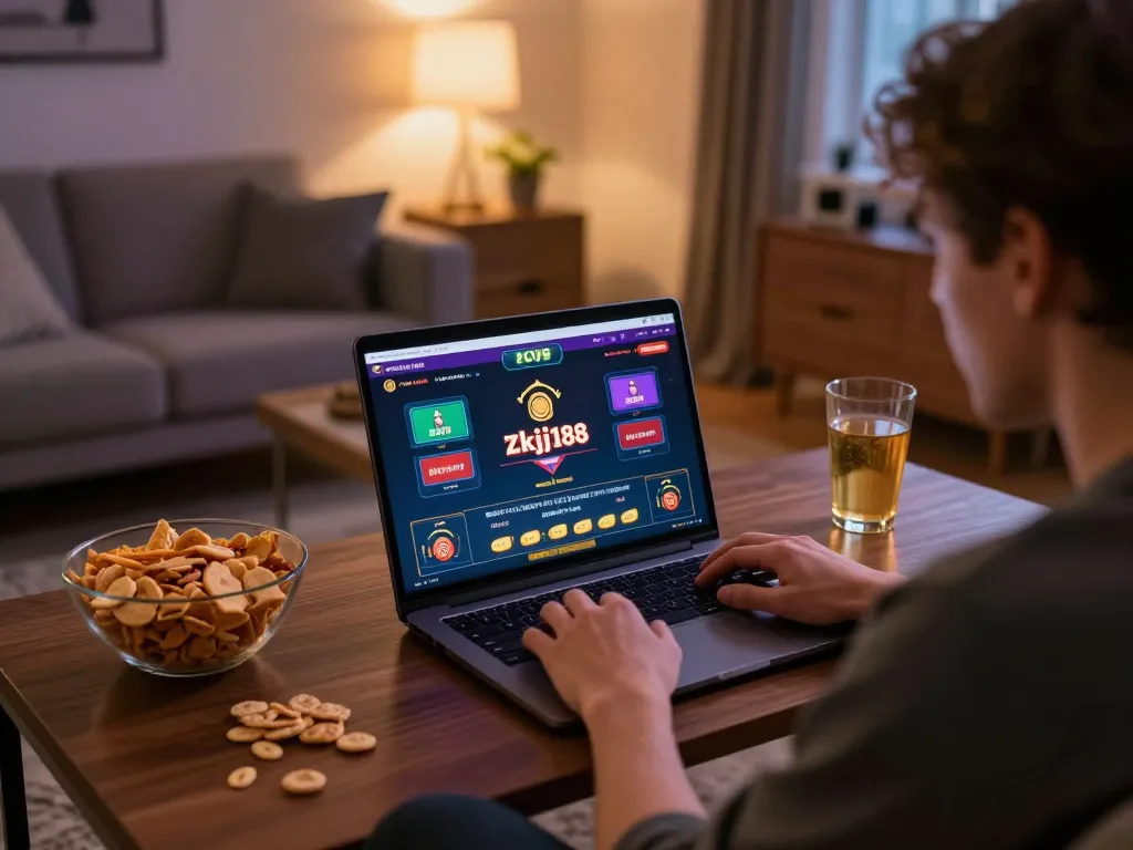 Engaging with the zkjj188 casino app in a cozy online gaming setup.
