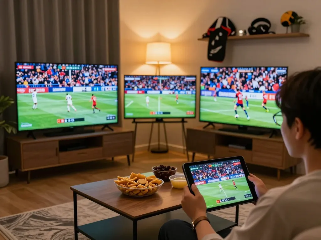 Engaged viewer using Luongsontv60 for live sports betting, enjoying the action from home.