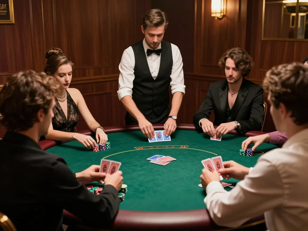 Engaged players at n188vip high-stakes poker game with chips and cards in elegant setting