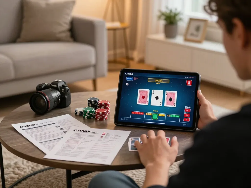 Engaged player enjoying ligasedayu online poker game in a cozy home setting.