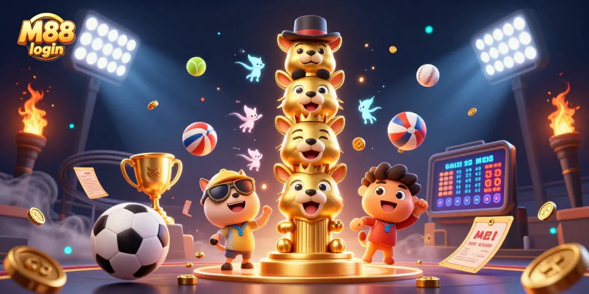 Experience M88 login action with a vibrant casino scene featuring a dynamic golden totem pole and sports betting elements.