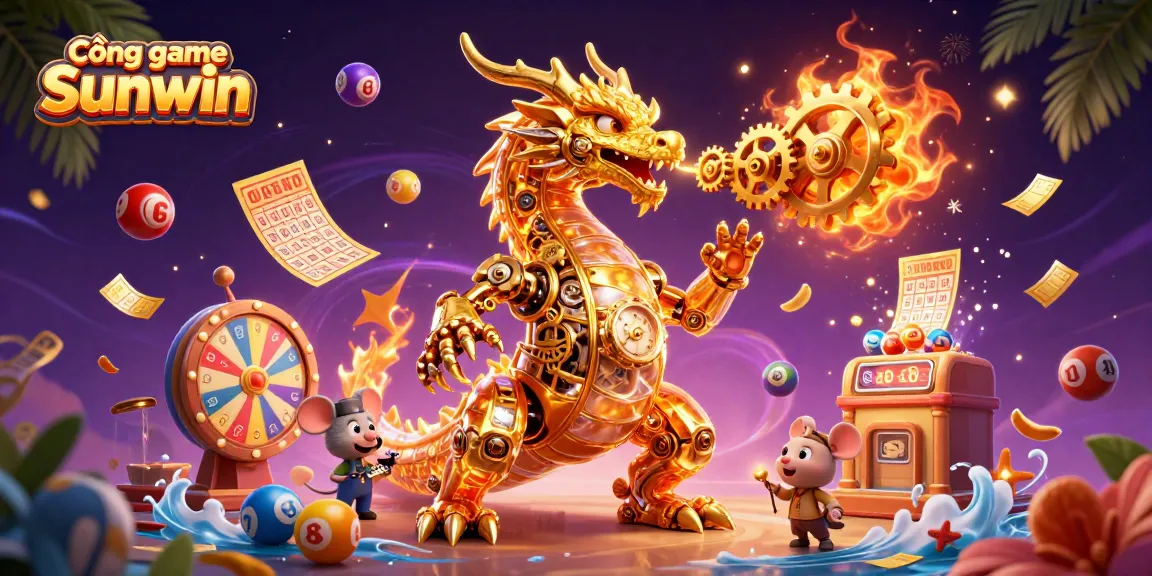 Cổng game Sunwin showcases a vibrant casino world with a golden dragon and exciting game elements.