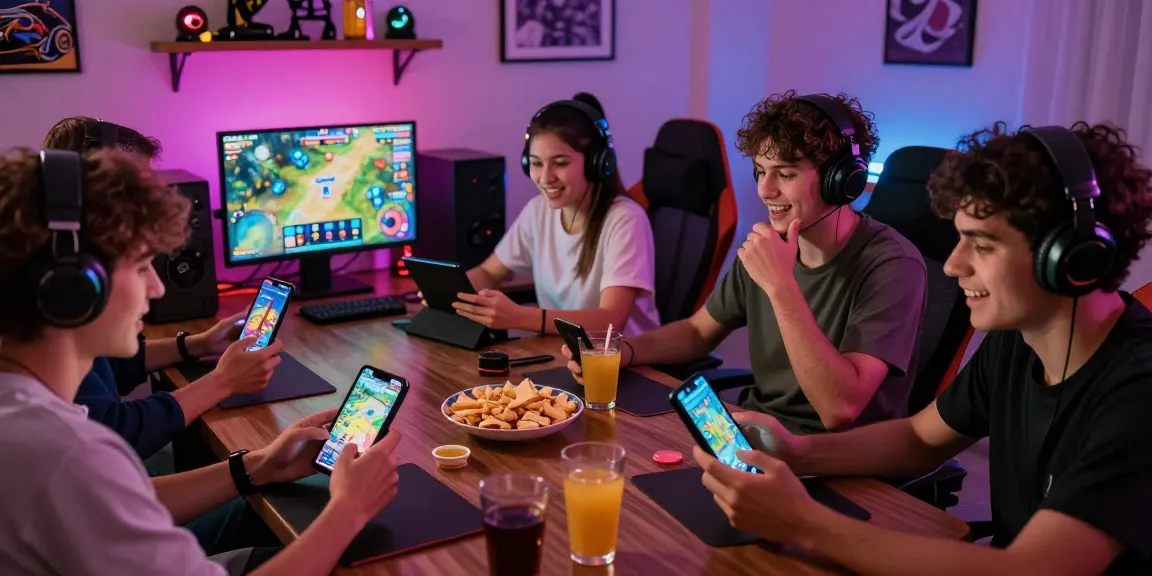 Engaging group enjoying Raja Game login on their devices in a cozy gaming room.