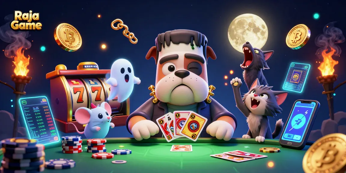 Play thrilling games on Raja Game with an exciting casino-themed illustration featuring vibrant characters.