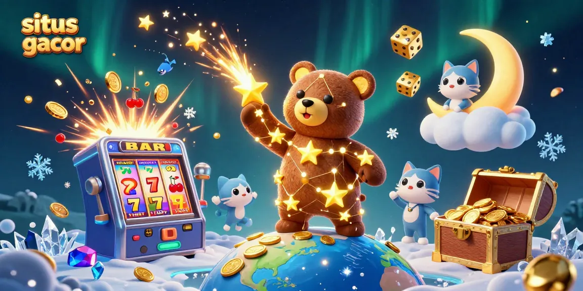 Menangkan jackpot di situs slot gacor dengan ilustrasi kasino menarik dan karakter ceria.