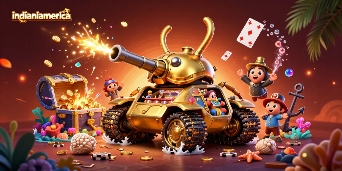 Experience thrilling gaming at indianiamerica with a golden casino tank and vibrant treasures.