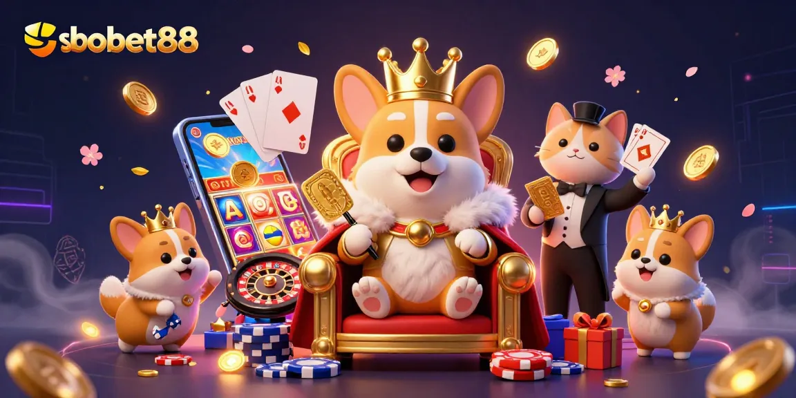Engage in thrilling betting with sbobet88's vibrant casino scene featuring fun characters.