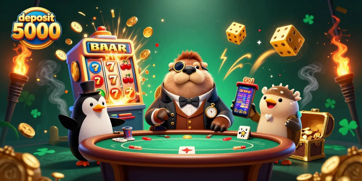 Experience the thrill of deposit 5000 slots in this vibrant 3D casino illustration.