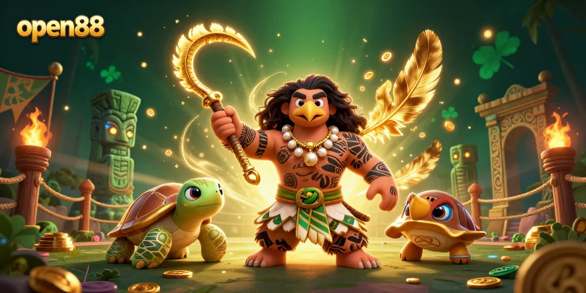 Engage with open88 at this vibrant online gambling scene featuring exciting 3D characters and casino elements.
