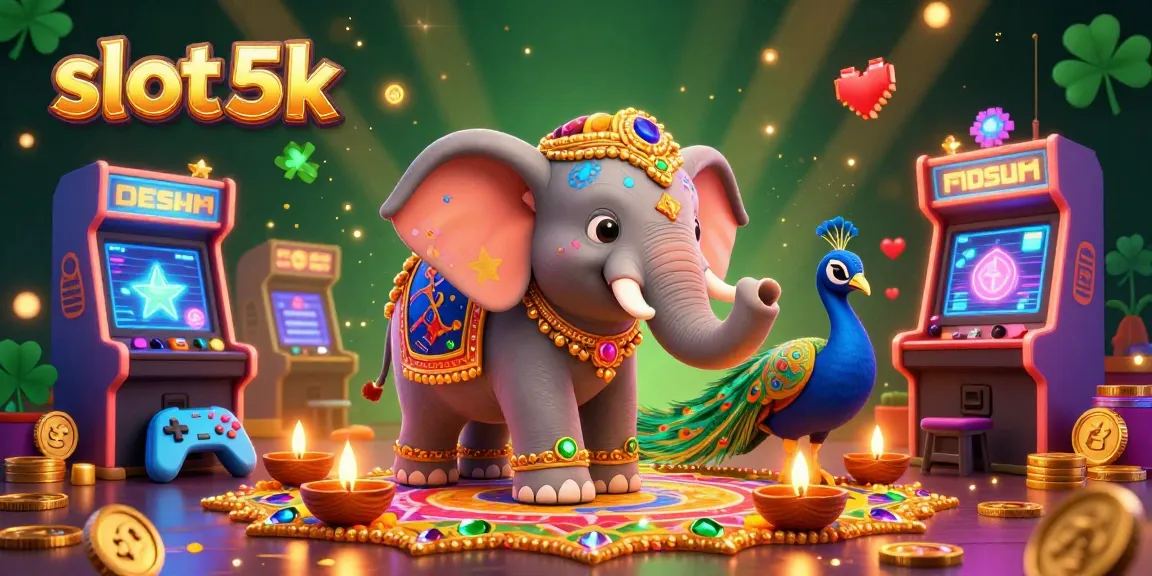Experience excitement with slot 5k in this vibrant 3D casino illustration featuring lucky symbols and game elements.