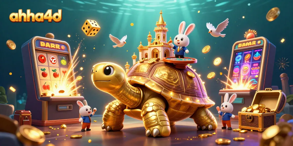 Ahha4d menyajikan ilustrasi kasino 3D detail, menampilkan karakter unik dan elemen peluang.