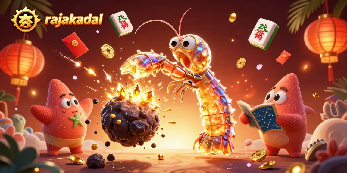Permainan slot di rajakadal dengan mantis udang berarmor memukul asteroid, menghancurkan koin emas.