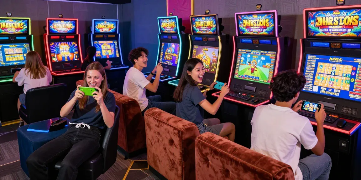 Players enjoying the new app in a vibrant gaming lounge with slots and excitement.
