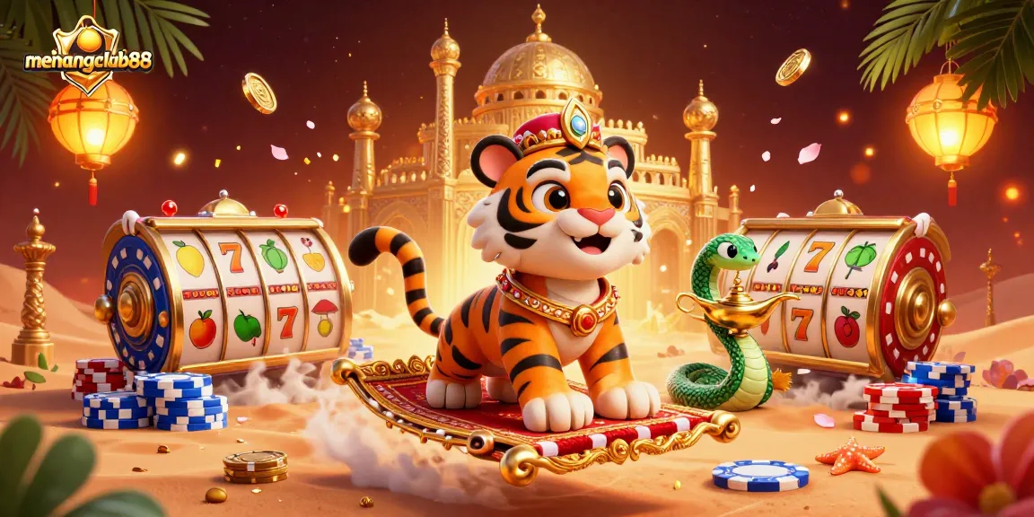 Experience the excitement of menangclub88 with this vibrant 3D cartoon casino illustration